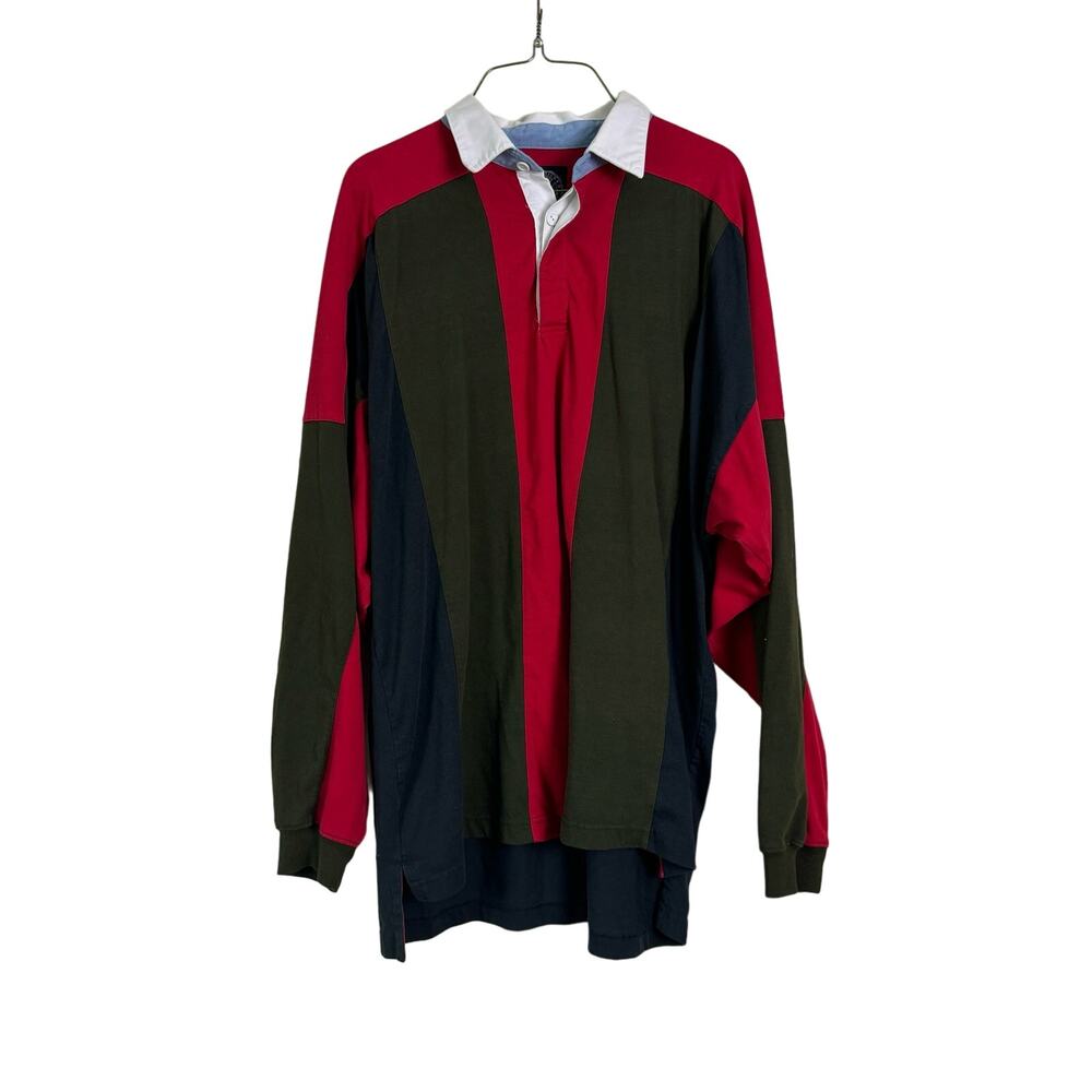 Static International VINTAGE Men's Color block long sleeve Polo shirt Size XL
